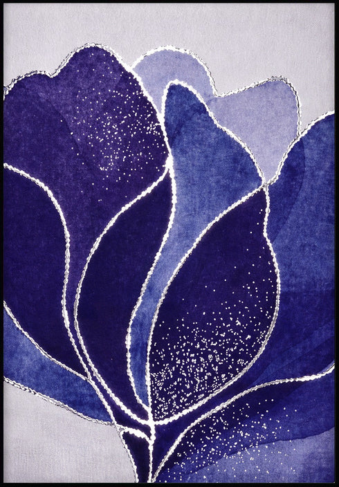 Granatowy Lotos Środkowy Srebrny Plakat 50x70cm