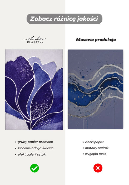 Granatowy Lotos Środkowy Srebrny Plakat 50x70cm