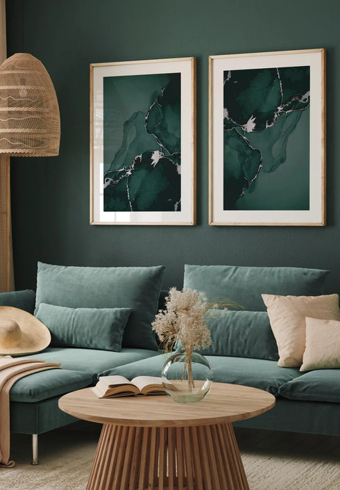 Zielony Marmur Srebrny Zestaw 2 Plakatów 50x70cm