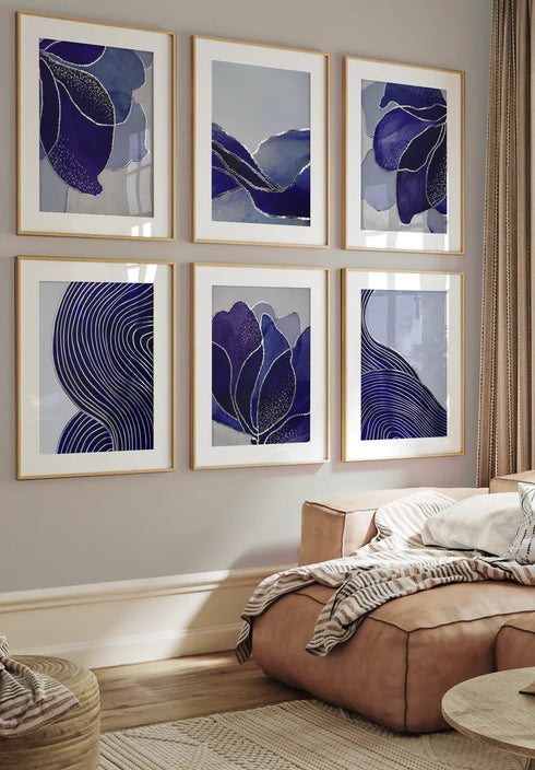 Japandi Line Art Prawy Srebrny Plakat 50x70cm