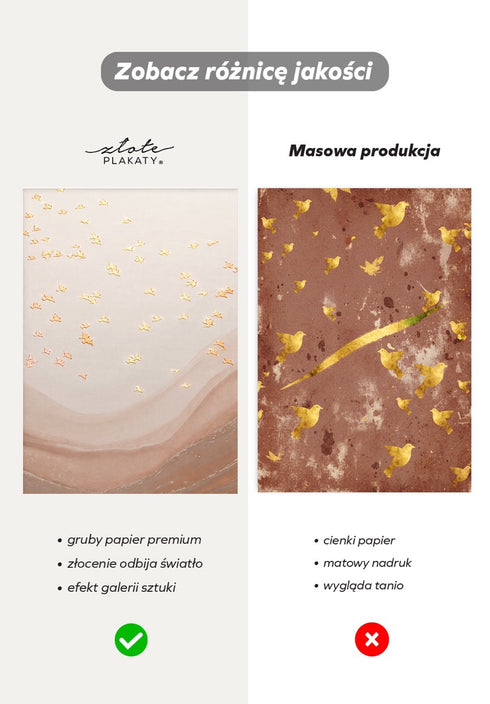 Karmelowe Ptaki Lewy Rose Gold Plakat 50x70cm