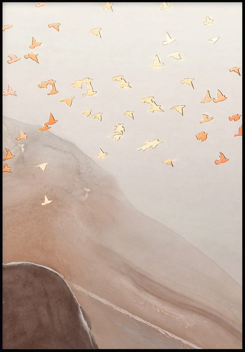 Karmelowe Ptaki Prawy Rose Gold Plakat 50x70cm