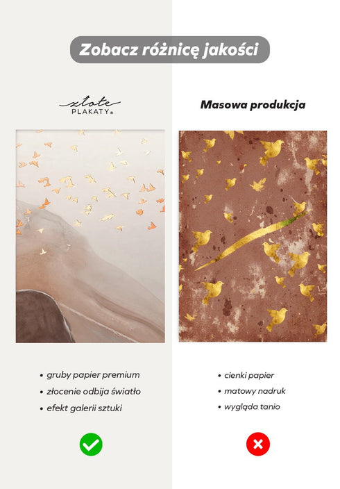 Karmelowe Ptaki Prawy Rose Gold Plakat 50x70cm