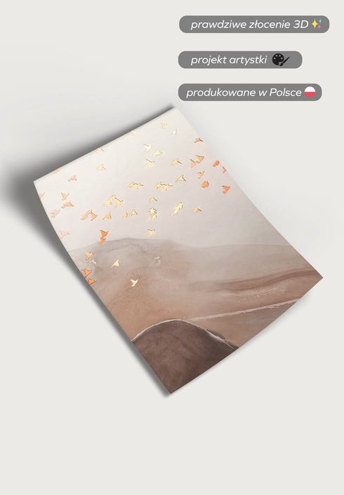 Karmelowe Ptaki Prawy Rose Gold Plakat 50x70cm