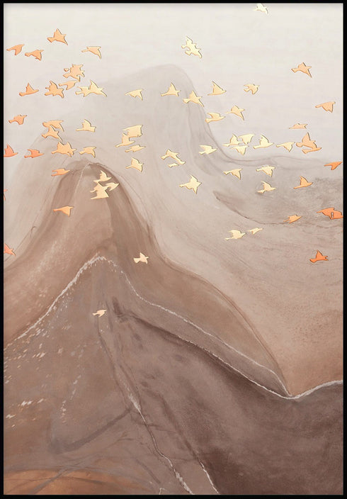 Karmelowe Ptaki Środkowy Rose Gold Plakat 50x70cm