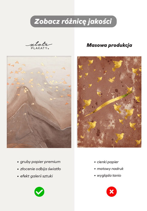 Karmelowe Ptaki Środkowy Rose Gold Plakat 50x70cm
