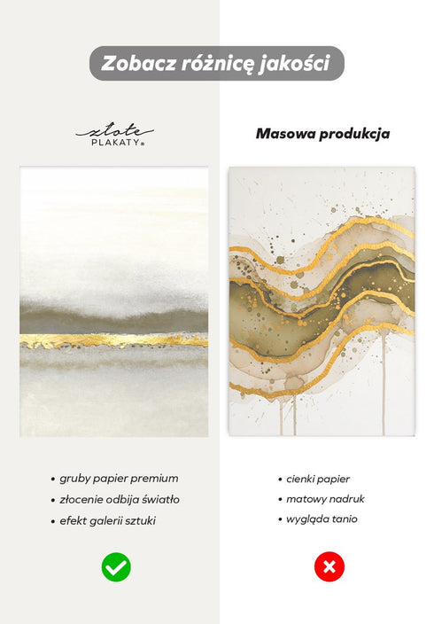 Kremowa Abstrakcyjna Linia Prawy Złoty Plakat 50x70cm