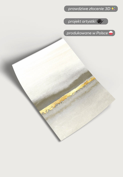 Kremowa Abstrakcyjna Linia Prawy Złoty Plakat 50x70cm