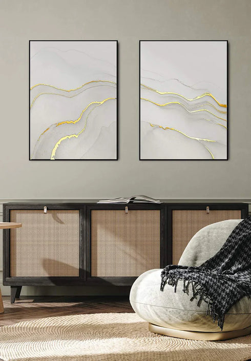 Kremowy Agat Lewy Wzór Złoty Plakat 50x70cm