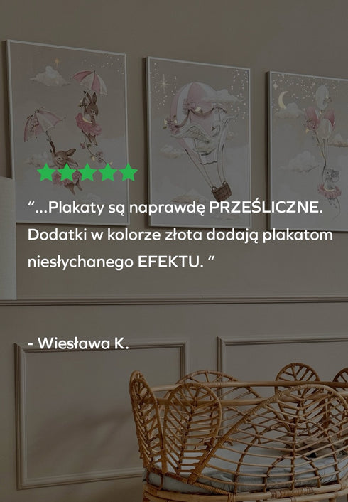 Latający Balon Złoty Plakat 50x70cm