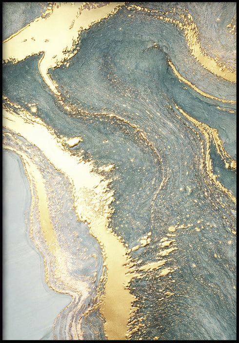 Miętowy Marmur Lewy Wzór Złoty Plakat 50x70cm