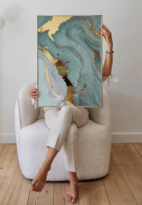 Miętowy Marmur Lewy Wzór Złoty Plakat 50x70cm