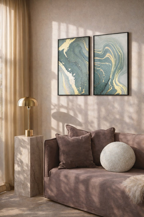 Miętowy Marmur Lewy Wzór Złoty Plakat 50x70cm