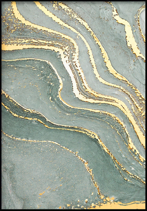 Miętowy Marmur Prawy Wzór Złoty Plakat 50x70cm
