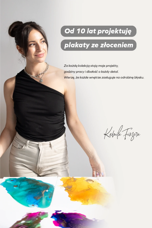 Akwarela Fiolet Złoty Plakat 50x70cm