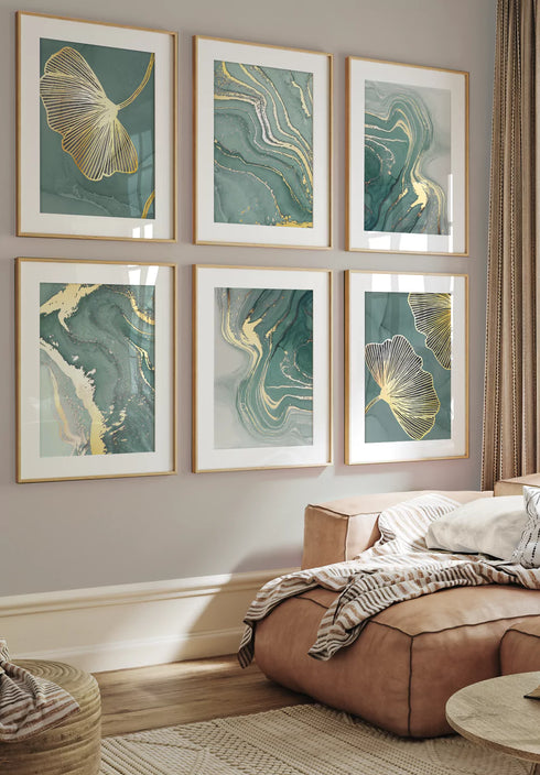 Miętowy Agat Złoty Zestaw 6 Plakatów 50x70cm