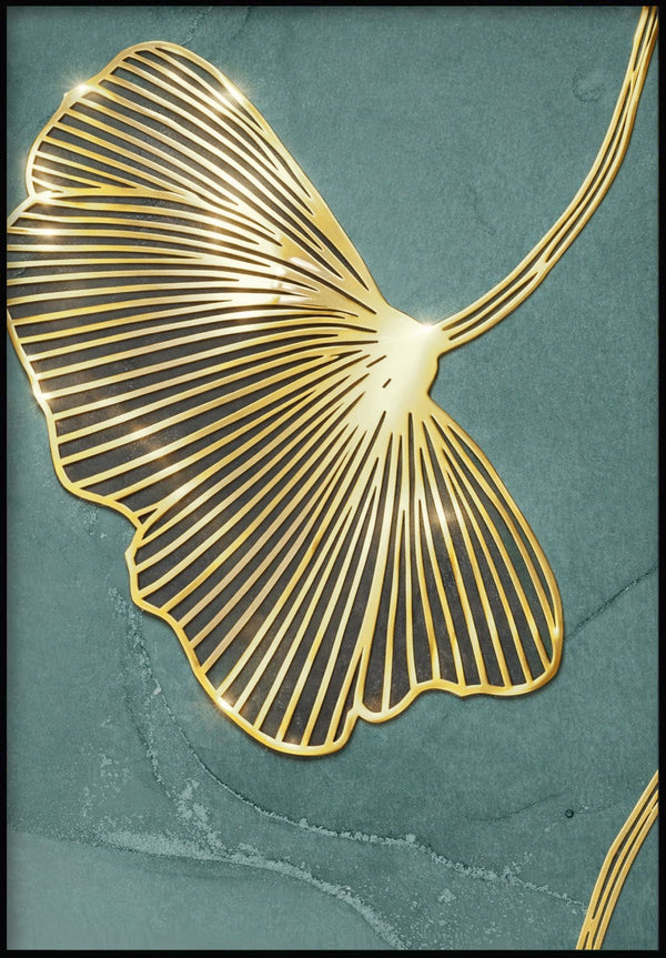 Miętowy Liść Miłorzębu Lewy Wzór Złoty Plakat 50x70cm