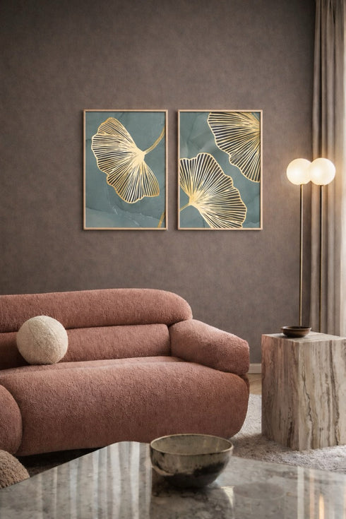 Miętowy Liść Miłorzębu Lewy Wzór Złoty Plakat 50x70cm