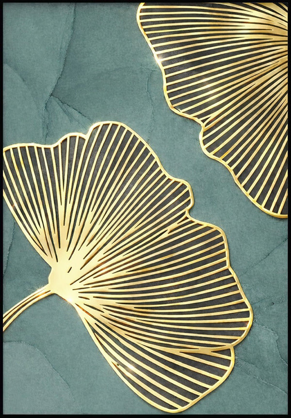 Miętowy Liść Miłorzębu Prawy Wzór Złoty Plakat 50x70cm