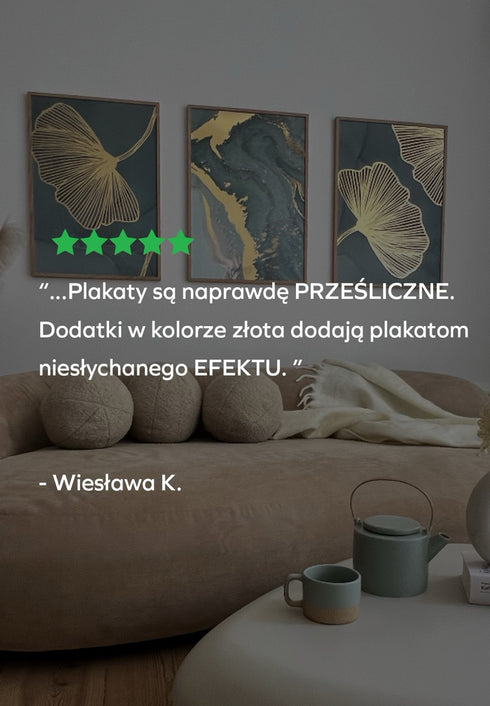 Miętowy Liść Miłorzębu Prawy Wzór Złoty Plakat 50x70cm
