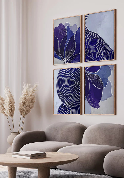 Granatowy Lotos Srebrny Zestaw 4 Plakatów 50x70cm