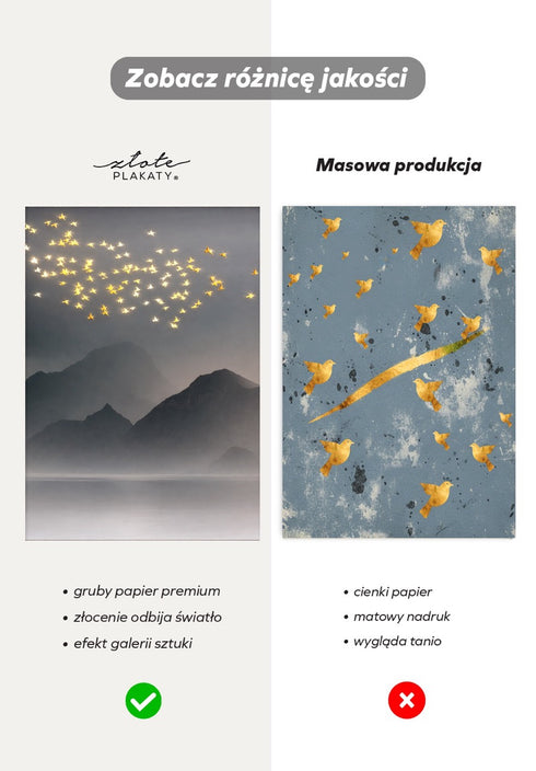 Ptaki Nad Górami Złoty Plakat 50x70cm