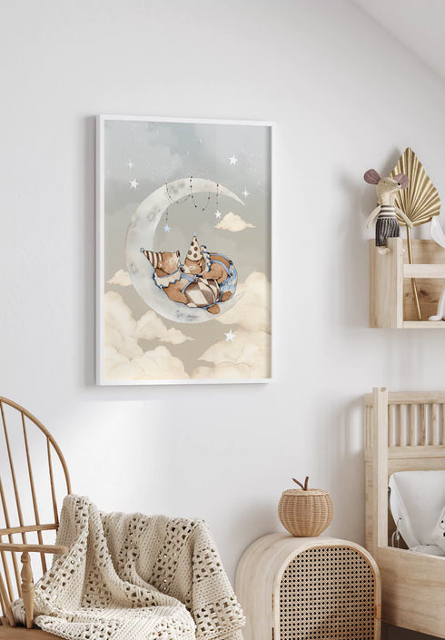 Misie Na Księżycu Srebrny Plakat 50x70cm