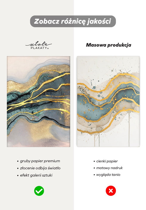 Turkusowa Farba Prawy Złoty Plakat 50x70cm