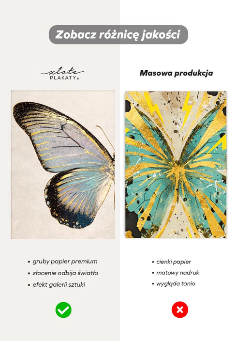 Turkusowy Motyl Lewy Złoty Plakat 50x70cm