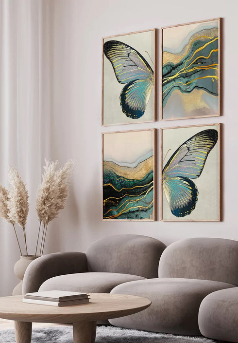 Turkusowy Motyl Prawy Złoty Plakat 50x70cm