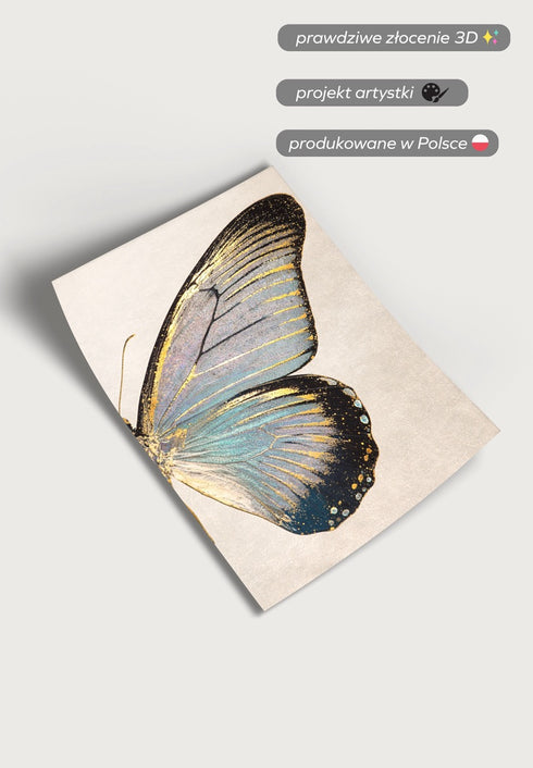 Turkusowy Motyl Prawy Złoty Plakat 50x70cm