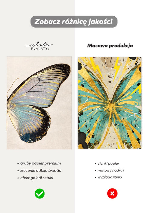 Turkusowy Motyl Prawy Złoty Plakat 50x70cm