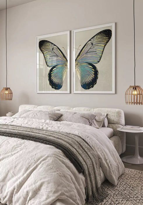 Turkusowy Motyl Prawy Złoty Plakat 50x70cm