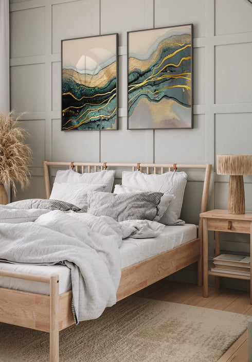 Turkusowa Farba Złoty Zestaw 2 Plakatów 50x70cm