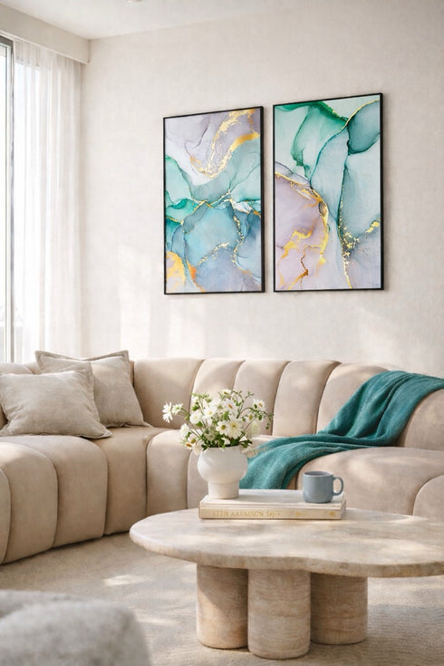 Zielone Akwarele Złoty Plakat 50x70cm
