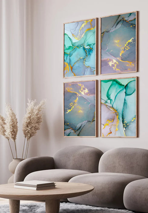 Zielone Akwarele Złoty Plakat 50x70cm