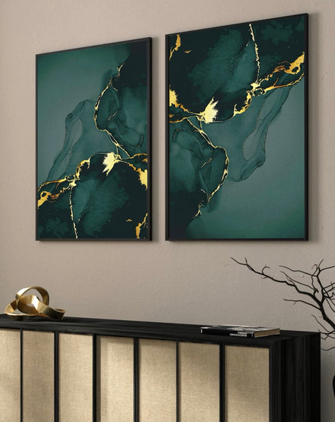 Zielony Marmur Złoty Plakat 50x70cm