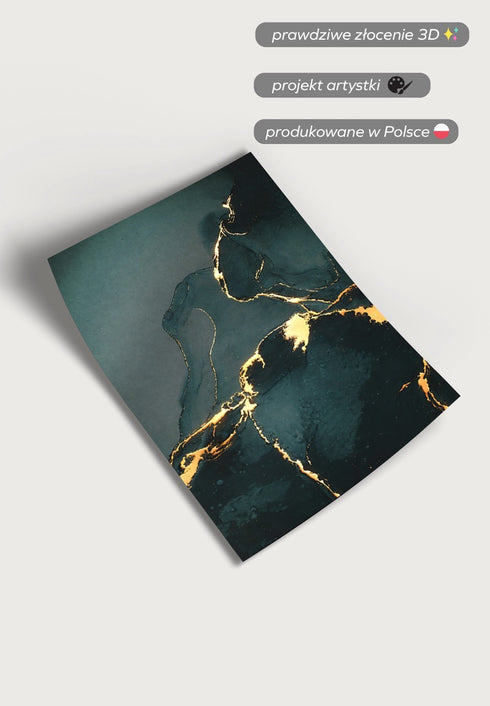 Zielony Marmur Złoty Plakat 50x70cm