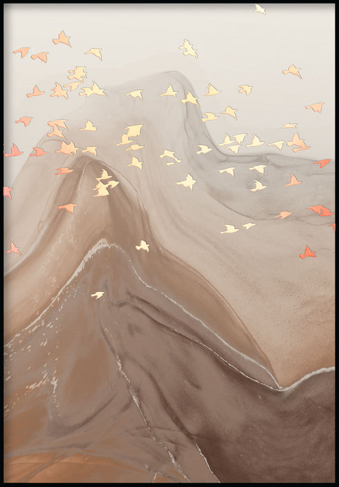 Karmelowe Ptaki Środkowy Rose Gold Plakat 50x70cm