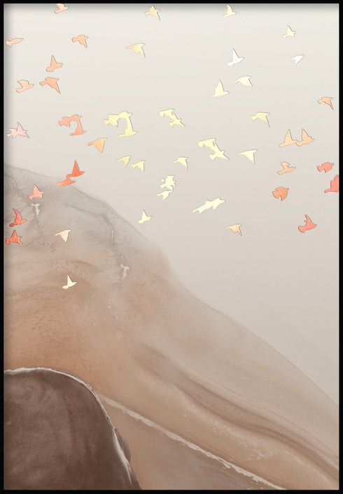 Karmelowe Ptaki Prawy Rose Gold Plakat 50x70cm