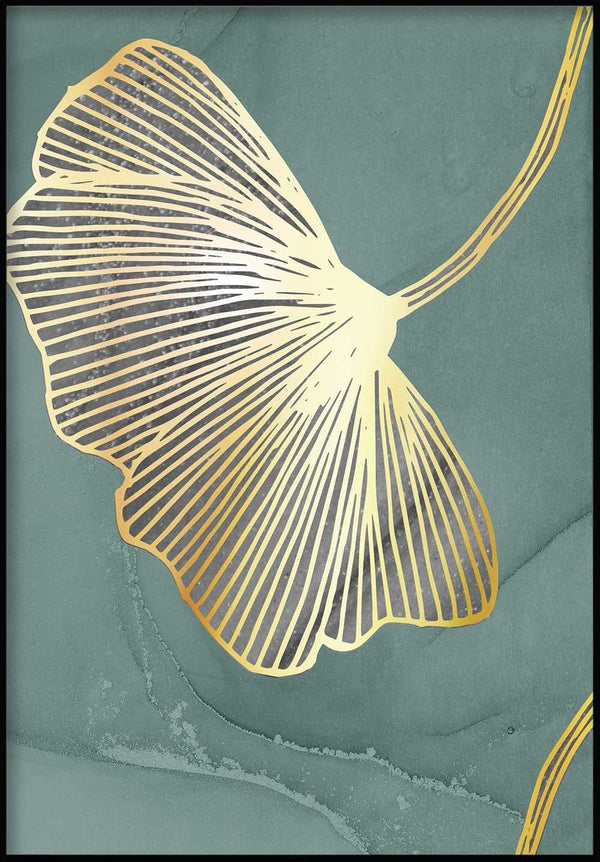 Miętowy Liść Miłorzębu Lewy Wzór Złoty Plakat 50x70cm