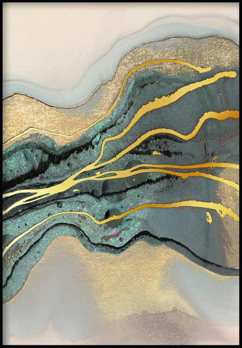 Turkusowa Farba Prawy Złoty Plakat 50x70cm