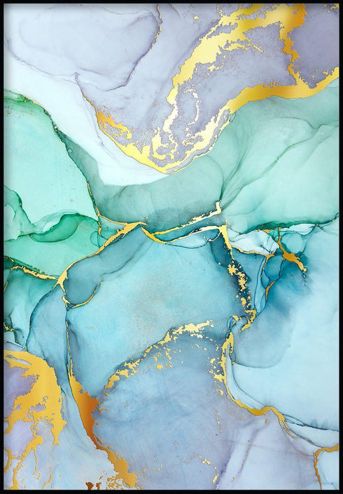 błękitne akwarele złoty plakat