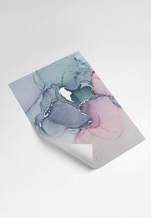 Akwarela Różowy Marmur Srebrny Plakat 50x70cm